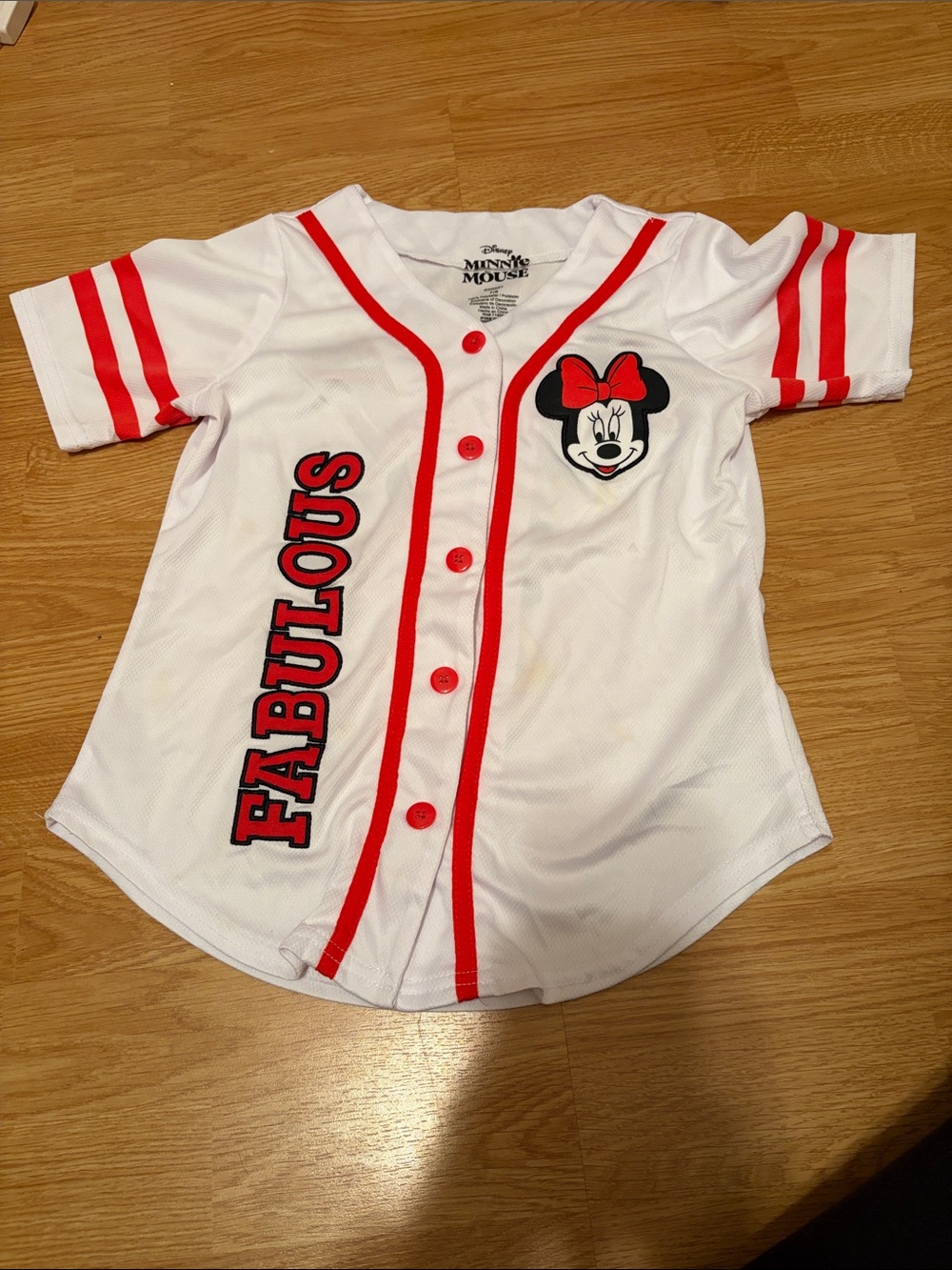 Disney White & Red Minnie Mouse 'Fabulous' Baseball Shirt